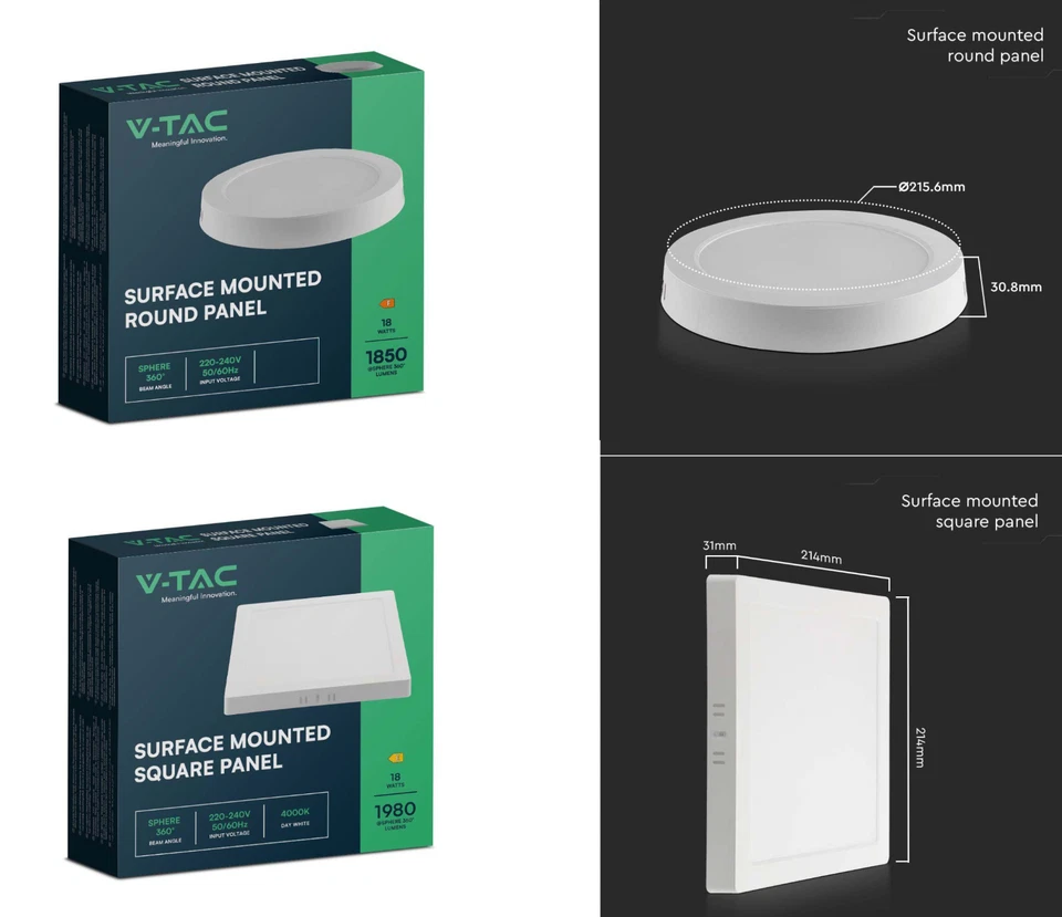 V-TAC Pannello quadrato LED 18W montaggio a plafone colore Bianco luce 4000K - 1