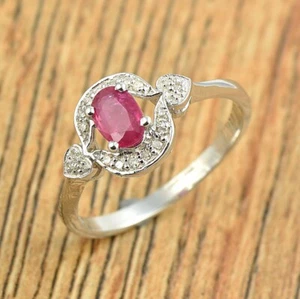925 Sterling Silver Natural Pink Oval Cut Ruby Gemstone Ring Jewelry - Picture 1 of 3