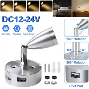 12-24V LED Reading Light Touch Switch USB Interior Bedside Book Map Lamp Boat RV - Foto 1 di 12