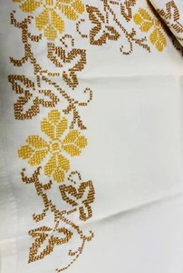 Vintage~1950's Hand Embroidered Table Cloth*24240X S86*.  54" x 70" - Picture 1 of 6