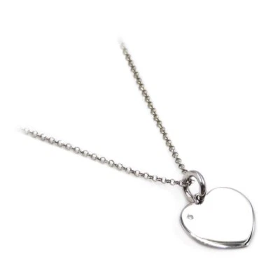 Collana Cuore Argento 925 Rodiato con Diamante, Incisione Personalizzabile  - Immagine 1 di 4