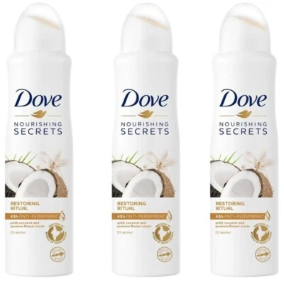 3 x Dove Coconut Jasmine Restoring Ritual Antiperspirant Deodorant Spray, 150ml - Image 1 of 3