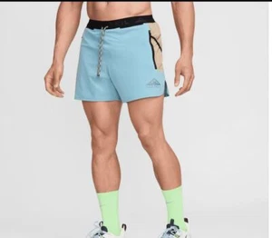 NEW MENS S SMALL NIKE TRAIL SUNRISE RUNNING SHORTS 2in1 5" BLUE BROWN DV9311 - Picture 1 of 6