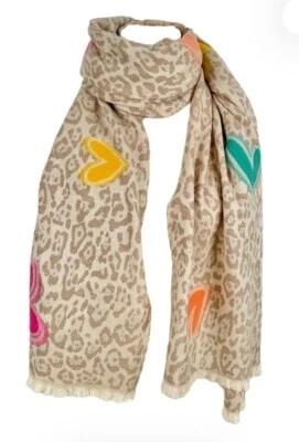 MARKENLOS Schal Tuch Stola Schlauchschal XL Mehrfarbig Herz Herzen