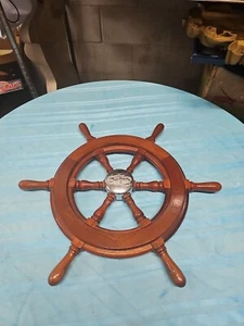 Vintage Trojan Ship Boat Helm Steering Wheel Wooden Nautical Theme Mahogany 22” - Picture 1 of 8