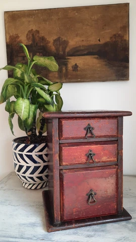 Vintage Miniature Chest of Drawers, Antique Spice Box, Apothecary Box Cover