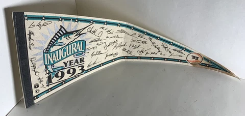 1993 Florida Marlins Inaugural Season Facsimile Autos Pennant 30” Cover