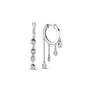 2.00Ct Round Cut Lab-Created Diamond Drop Chain Earrings 14K White Gold Plated - Picture 1 of 4