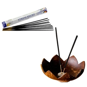 20 pcs Scented Incense Sticks + Coconut Shell Agarbatti Stand with Ash Catcher - Picture 1 of 6