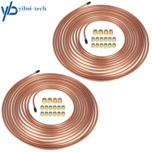 2× Copper Nickel Brake Line Tubing Kit 1/4 OD 25 Ft Coil Roll w/ 32 Fittings - Picture 1 of 8