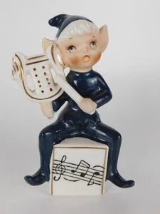 Estatuilla de músico de arpa duxie elfo azul porcelana Napco de colección Japón - Imagen 1 de 15