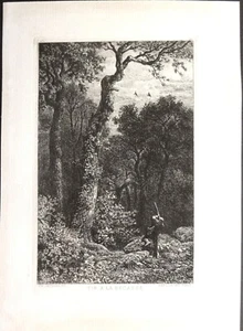 Eau-forte originale de Charles JACQUE Barbizon. Chasse - Picture 1 of 2