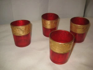 Tazza votiva fondo piatto rosso e oro scintillante 2,5 alta 2 1/4 attraverso 1 tazza votiva - Foto 1 di 6
