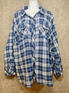 Kut From The Kloth Damen 3XL Druckknopf blau kariert hauchdünn Flanell Rollriegel - Bild 1 von 17