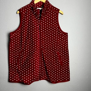 Woman Within Womens Fleece Vest Size 18/20 Red White Polka Dot Full Zip Pockets - Picture 1 of 12