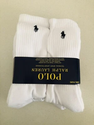 WHITE 6Pairs/Pack Men's Polo Ralph Lauren Classic Crew Socks size 8-12 - Image 1 of 3