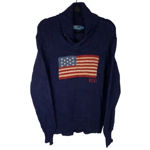 Polo Ralph Lauren USA Flagge Leinen Seide Marine Wasserfallausschnitt Pullover Größe Herren Medium - Bild 1 von 8