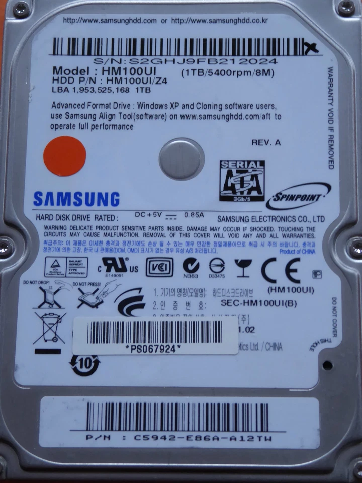 Samsung HM100UI /Z4 | P/N: C5942-E86A-A12TW | 2011.02 | M2A | 1TB - Bild 1 von 1