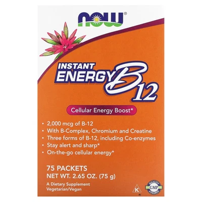 Now Foods Instant Energy B-12 2000 mcg 75 paquetes 1 g cada GMP calidad garantizada, Foto 1 de 3