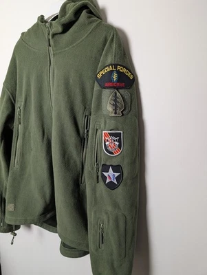 Tactical Military Fleece Jacket Special Forces Patches Army Style XL USA - Image 1 of 4
