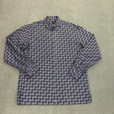 Camisa de Vestir Canali Para Hombre Mediana Azul Algodón Lujo Geométrica AOP Hecha en Italia Foto 1 de 4