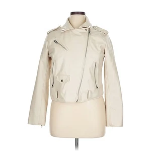 Zara Faux Leather Moto Jacket Women's XL Cream Asymmetrical Zip Biker - Picture 1 of 6