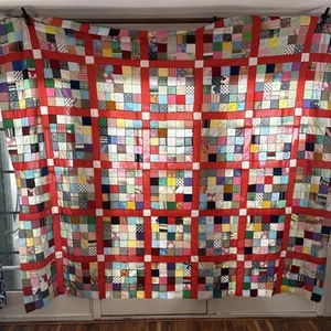 Vintage Unfinished 100”L x 83”W Block Pattern Quilt .￼ - Picture 1 of 15