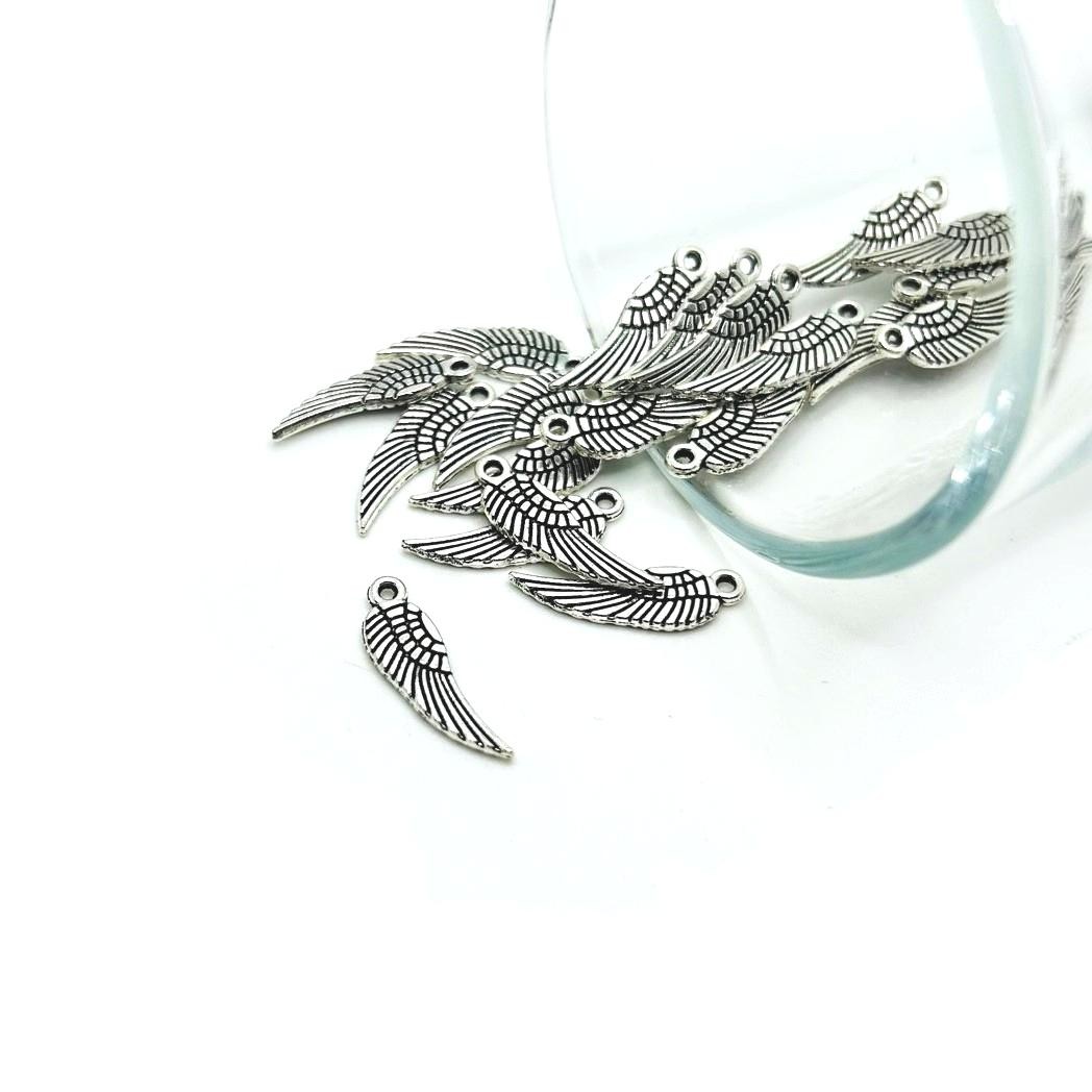 Tiny Textured Angel Wing Charm Necklace In Sterling Silver - Hypoallergenic Gift - View #4