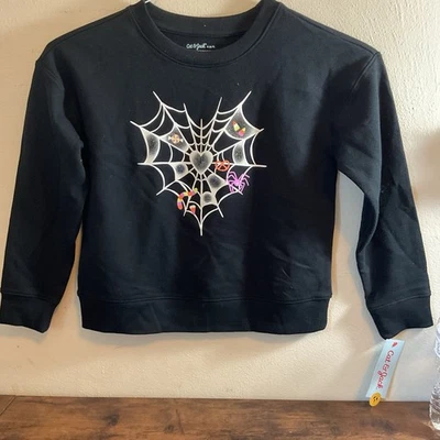 Girls Long Sleeve Black Spider Web Sparkle Heart Halloween Sweatshirt Size S 6/7 - Image 1 of 4