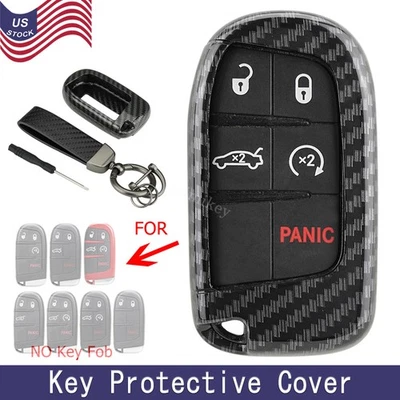 For 2014-2019 Jeep Grand Cherokee Carbon Fiber Car Key Fob Cover Protective Case - Image 1 of 4