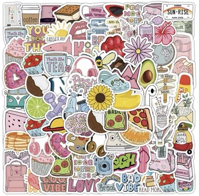 Girlie Summer Fun Style Stickers 100pc Fresh Fun Cartoon Stickers FREE SHIPPING - Image 1 of 4