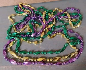 Mardi Gras Beads 3pc Shiny Purple Green Gold Twisted 29.5'' Long - Imagen 1 de 4