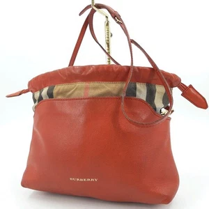 Burberry Shoulder Bag Leather Orange Nova Check Drawstring Authentic From Japan - Picture 1 of 24