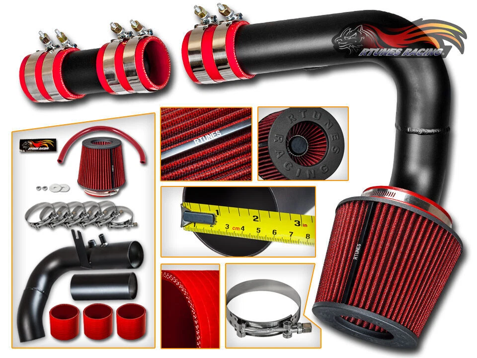 SILICONA MATE NEGRO ADMISIÓN DE AIRE FRÍO + FILTRO SECO PARA Plymouth 00-01 NEÓN 2.0L Foto 1 de 1