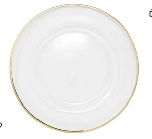 (1) Clear Plastic Charger 13 Inch Dinner Plate With Gold Rim - Picture 1 of 8