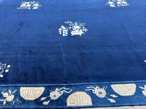 Autore: Antico tappeto cinese art deco fine Pechino blu azzurro 10x13 - Foto 1 di 24