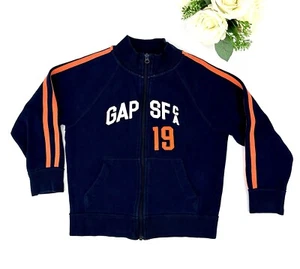 Gap Boys Fleece Bomber Varsity Jacket Sz Small 6-7 Navy Orange Full Zip Pockets - Picture 1 of 5