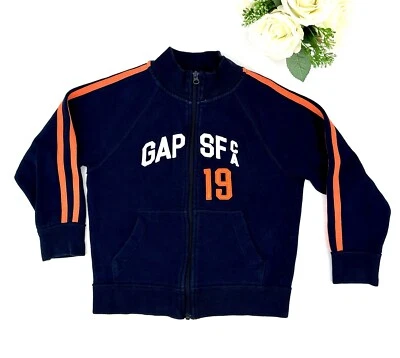 Gap Fleece Bomber Varsity Jacket Boy’s Small 6-7 Navy Orange Full Zip Pockets - Image 1 of 4