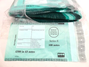 Bank of England Series E £500 in £5 Notes Cashier Securitas Sealed Cash Bag x500 - Picture 1 of 10