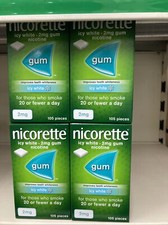 4 X Nicorette Icy Bianco 2mg Masticabile Sbiancante Gomma 105 Pezzi. Scadenza