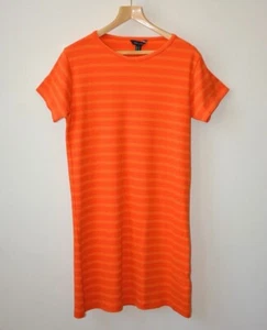 Ex New Look Orange Stripe Ribbed Short Sleeve Stretchy Bodycon Mini Dress Size 8 - Picture 1 of 9