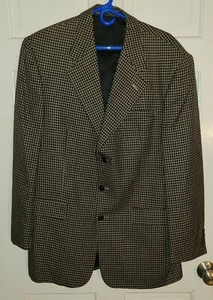 GIANFRANCO RUFFINI Camel Tan Black Houndstooth Check Wool Blazer Jacket 42L - Picture 1 of 8