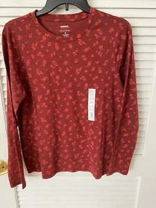 Sonoma The Everyday Tee Crew Neck Long Sleeve Burgundy Floral T-Shirt - Picture 1 of 4
