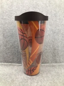Tervis Tumbler 24 oz Basketballs All Over Print w Brown Lid Hot Cold Insulated - Picture 1 of 6