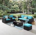 7Pcs Outdoor Patio Sofa Set PE Rattan Wicker Sectional Furniture Couch W/Cushion