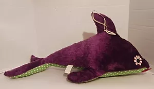 Balena viola con occhi di margherita di carta e fondo a pois 24 pollici peluche vintage - Foto 1 di 7