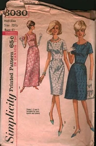 6030 Vintage Simplicity SEWING Pattern Misses Dress Two Lengths 20.5 Evening OOP - Picture 1 of 2