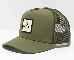 Brixton Men's Trucker Hat Alpha Block Netplus MP Embroidered Patch Cap in Olive - Picture 1 of 3