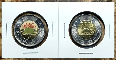Canada 2019 D-Day BU UNC Colourized & Plain Toonie Set!! Cover