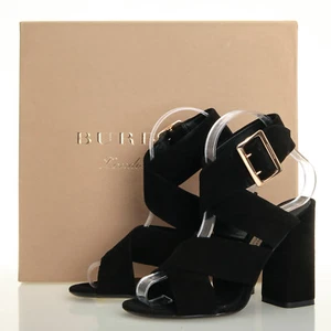 Burberry Blaine Black Suede Cross Strap Sandal Heels - Women's 5.5 B - Picture 1 of 7
